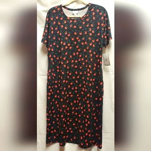 LuLaRoe Marly Midi Dress Roses Dots Print Pockets NWT XL